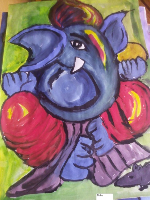 Watercolor Painting Of Shri Ganesh Ji - DesiPainters.com
