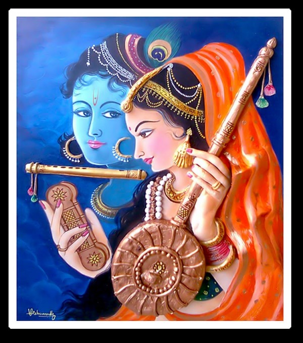 Acryl Painting Of Shri Krishan Ji and Meera - DesiPainters.com