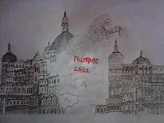Sketch Of Hotel Taj During Mumbai Attack 26 Nov. - DesiPainters.com