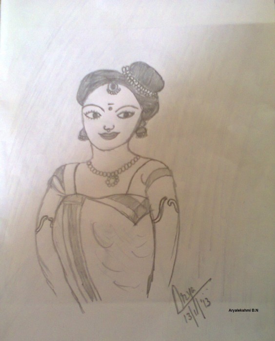 Pencil Sketch Of A Lady - DesiPainters.com