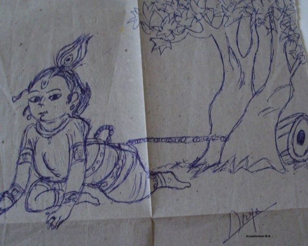 Ink Painting Of Shri Krishan Ji - DesiPainters.com