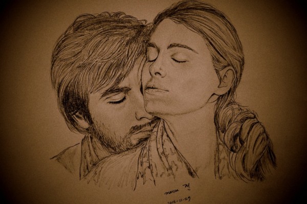 Sketch of Ranbir and Nargis Fakhri in Rockstar
