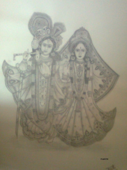Sketch Of God Krishan & Radha