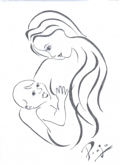 Sketch Of A Mother and Her Baby - DesiPainters.com