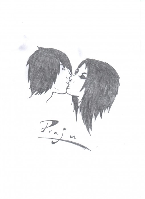 Charcoal Sketch Of A Kissing Couple - DesiPainters.com