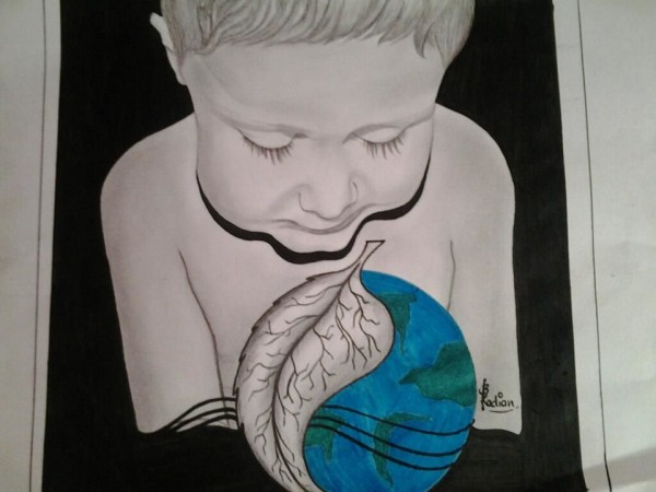 Painting Of A Baby With Global - DesiPainters.com