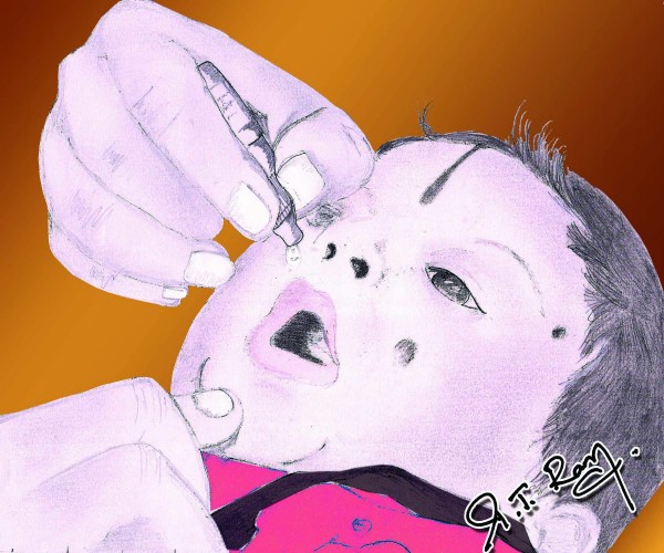 Painting Of A Baby Taking Polio Dose - DesiPainters.com