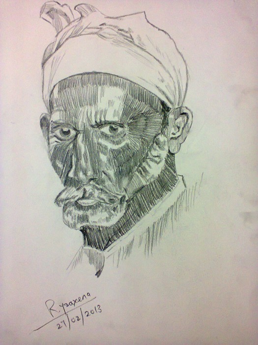 Pencil Sketch Of A Old Man - DesiPainters.com