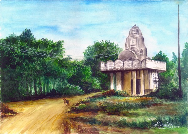 Painting Of An Old Temple Of A Village - DesiPainters.com