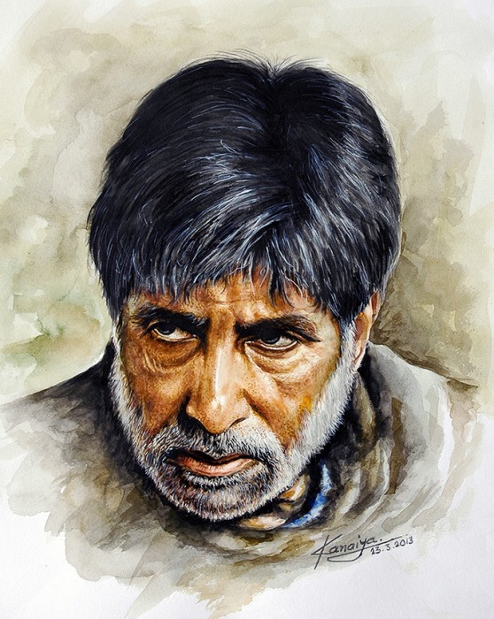 Watercolor Painting Of Amitabh Bachchan - DesiPainters.com