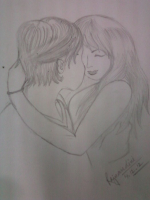 Pencil Sketch Of Romantic Couple - DesiPainters.com