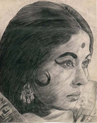 Pencil Sketch Of Actress Meena Kumari - DesiPainters.com