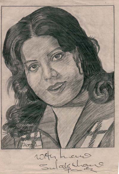 Pencil Sketch Of Actress Sulakshana Pandit