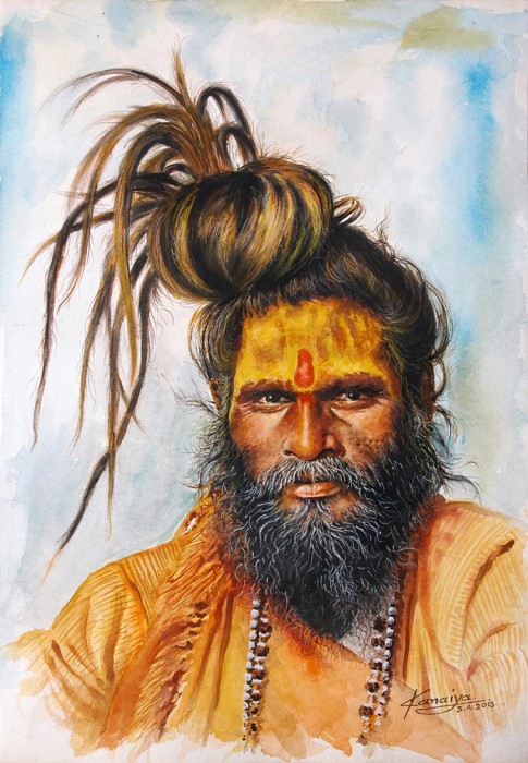 Watercolor Painting Of A Sadhu Baba - DesiPainters.com