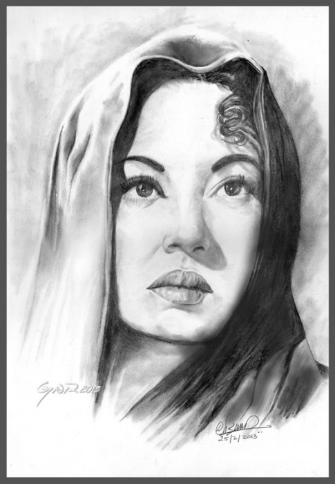 Pencil Sketch Of Actress Meena Kumari