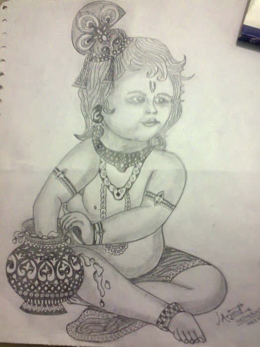 Pencil Sketch Of Lord Krishna - DesiPainters.com