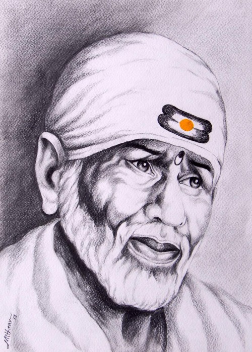 Pencil Sketch Of Sai Baba - DesiPainters.com
