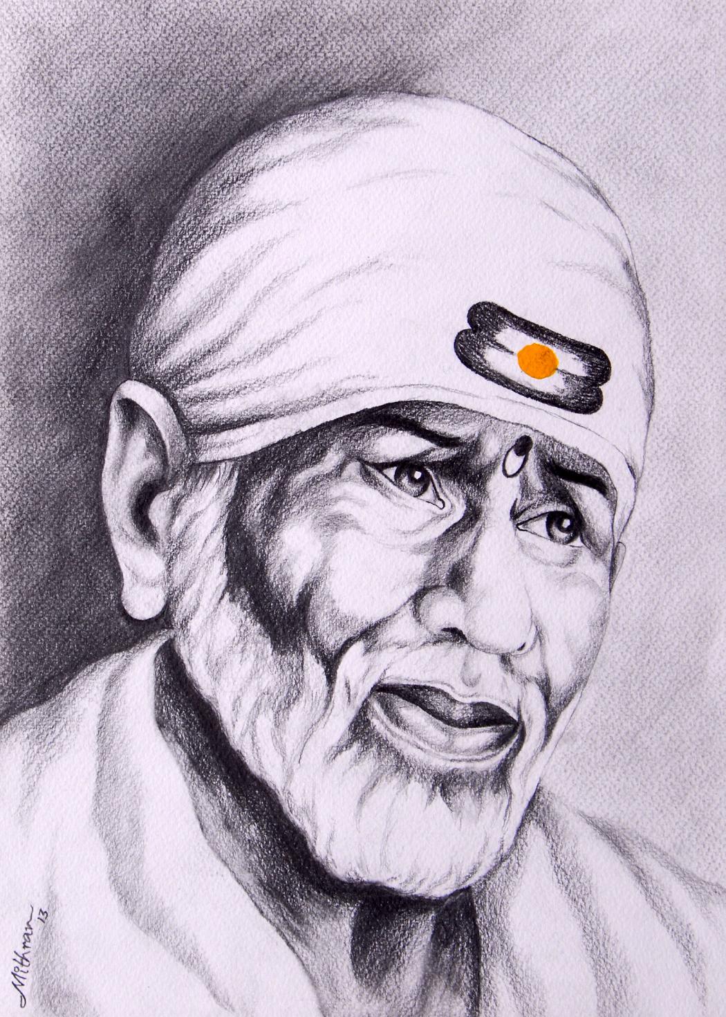 Pencil Sketch Of Sai Baba | DesiPainters.com