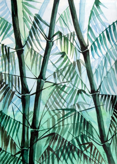 Watercolor Painting Of Bamboos - DesiPainters.com
