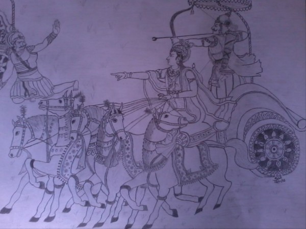 Krishan-Arjun Sketch By Sai - DesiPainters.com