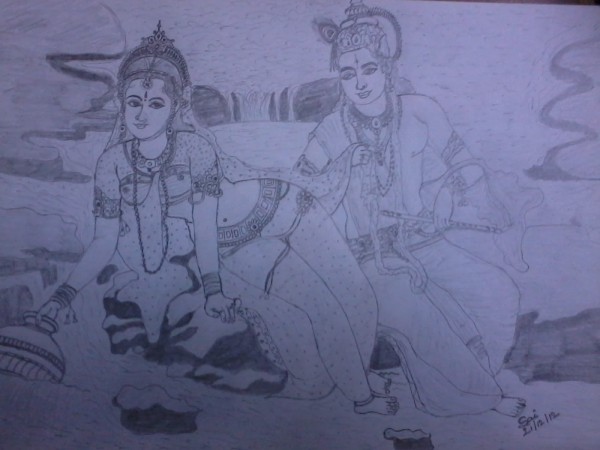 Pencil Sketch Of Radha Krishna - DesiPainters.com