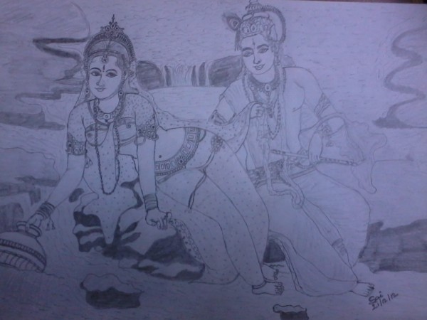 Pencil Sketch Of Radha Krishna