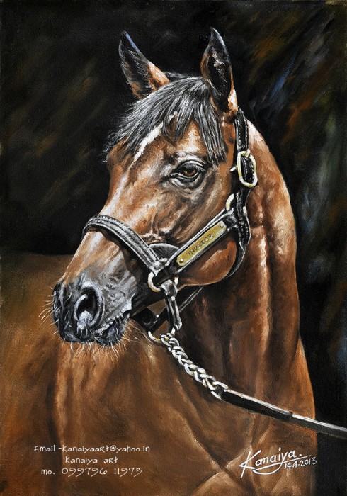 Oil Painting Of A Red Horse - DesiPainters.com