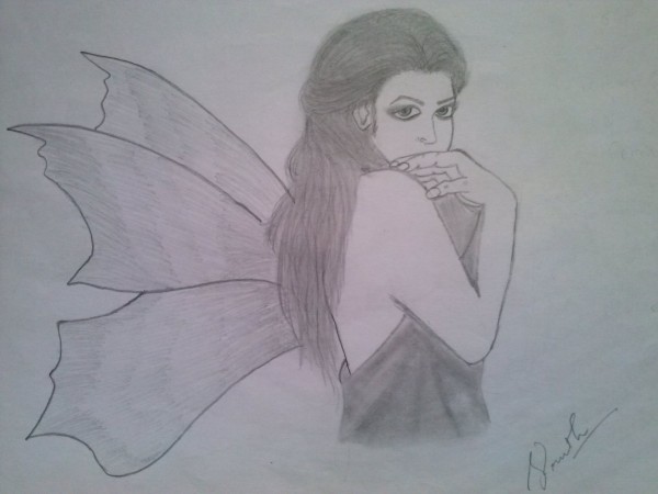 Pencil Sketch Of An Angel Girl - DesiPainters.com