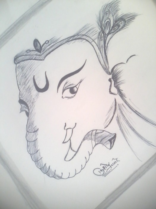 Pencil Sketch Of Ganpati Bappa - DesiPainters.com