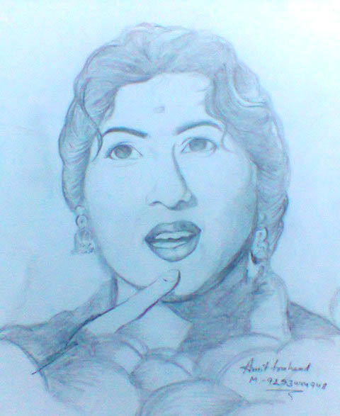 Pencil Sketch Of Actress Madhubala - DesiPainters.com