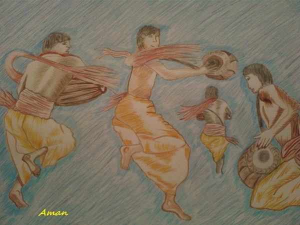 Painting Of Chaou (A Manipuri Tribal Dance)