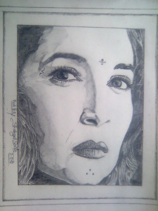 Sketch Of Actress Madhuri Dixit - DesiPainters.com