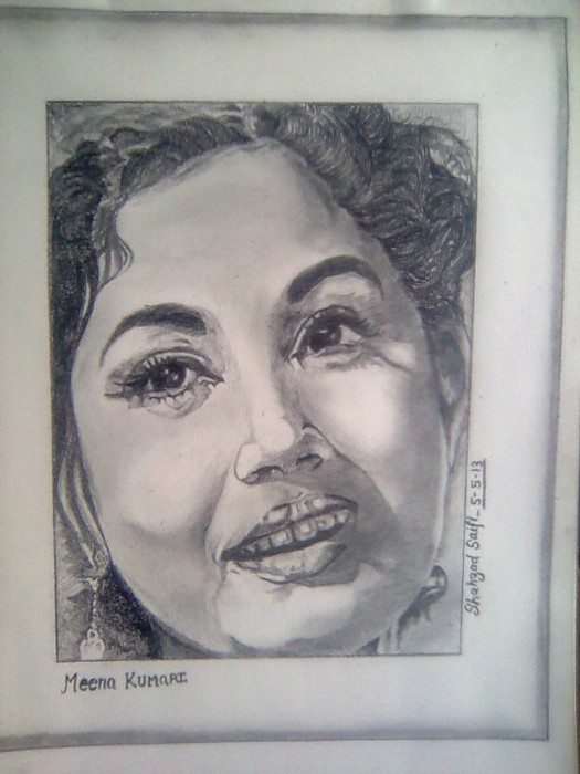 Sketch Of Meena Kumari By Shahzad Saifi