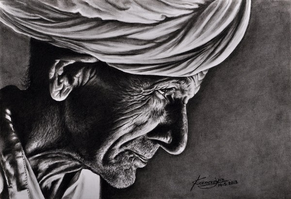 Charcoal Painting Of An Old Man