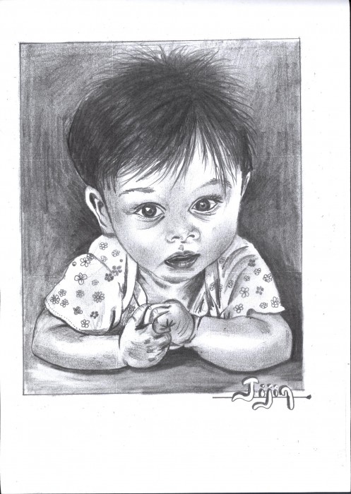 Charcoal Sketch Of A Baby - DesiPainters.com