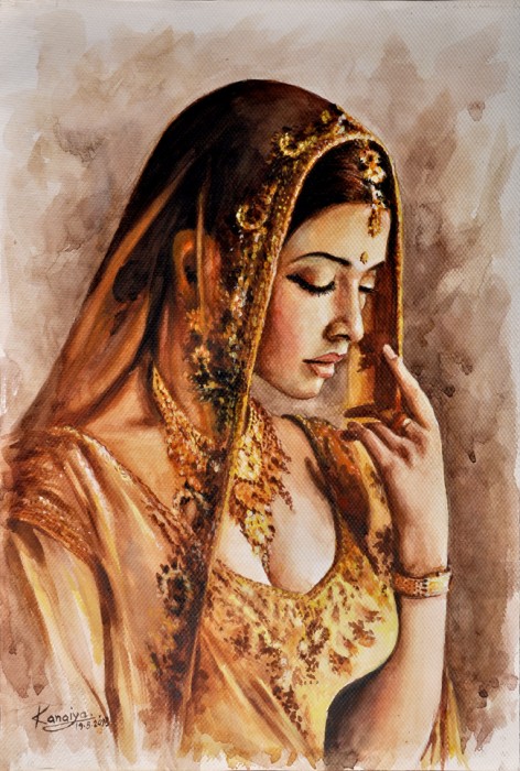 Watercolor Painting Of A Girl - DesiPainters.com