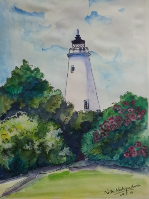 Watercolor Painting Of Lighthouse - DesiPainters.com