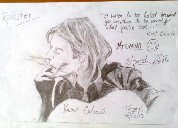 Pencil Sketch Of Guitarist Kurt Cobain - DesiPainters.com