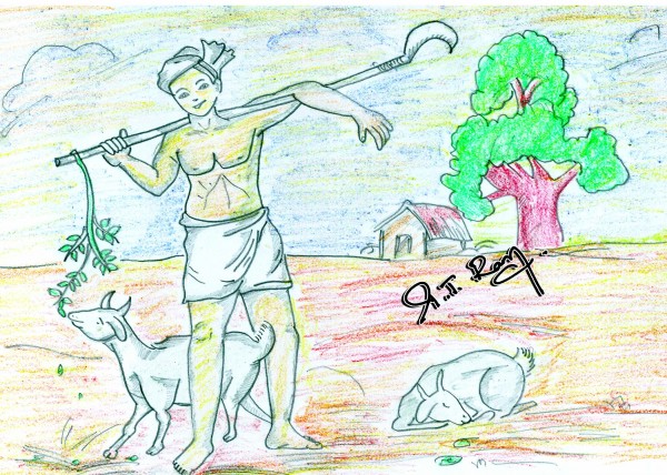 Pencil Color Painting Of A Village Boy - DesiPainters.com