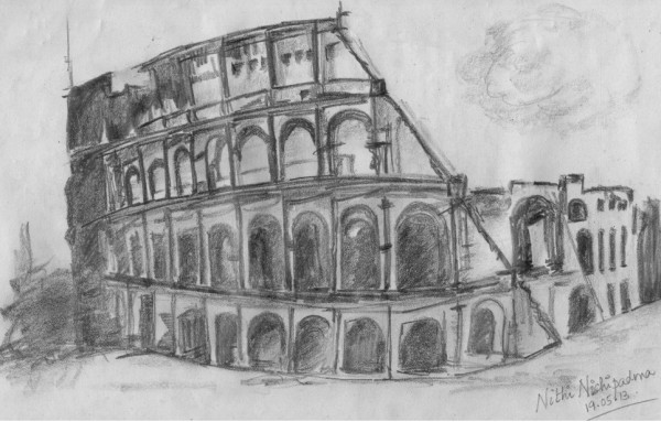 Pencil Sketch Of Colosseum By Nithi