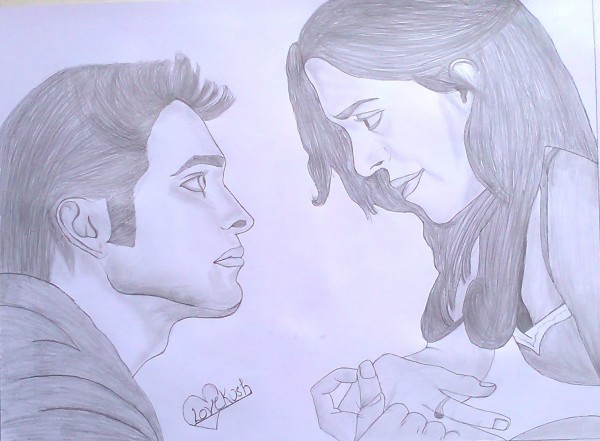Pencil Sketch Of A Love Couple - DesiPainters.com
