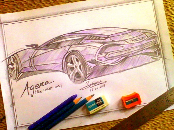 Pencil Color Sketch Of A Car - DesiPainters.com
