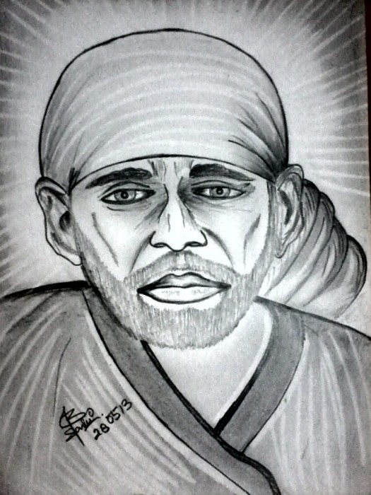 Sketch Of Sai Baba By Balveer - DesiPainters.com