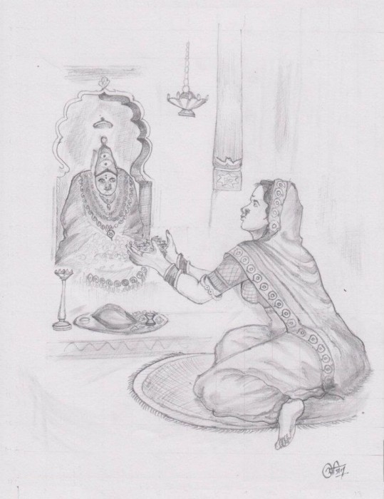 Pencil Sketch Of A Worship Woman