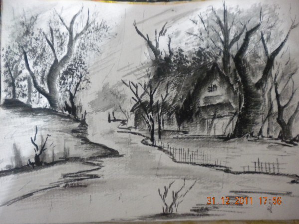 Watercolor Painting Only With Black Color