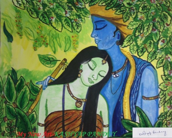 Watercolor Painting Of Radha Krishan - DesiPainters.com