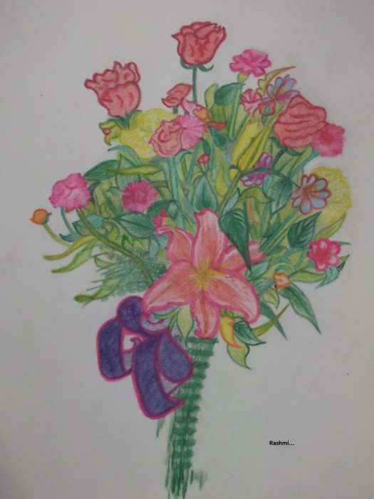 Pencil Colors Painting Of Flowers - DesiPainters.com