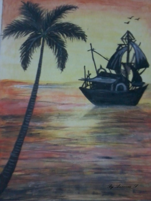 Boat in Sea Painting - DesiPainters.com