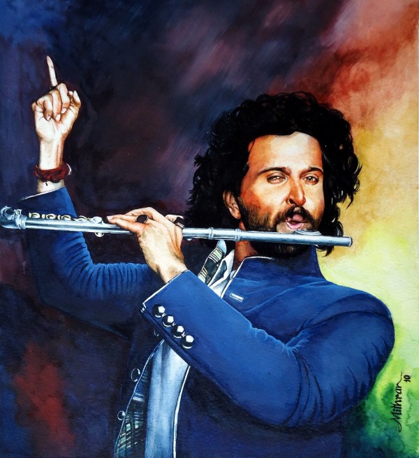 Watercolor Portrait of Hrithik Roshan - DesiPainters.com