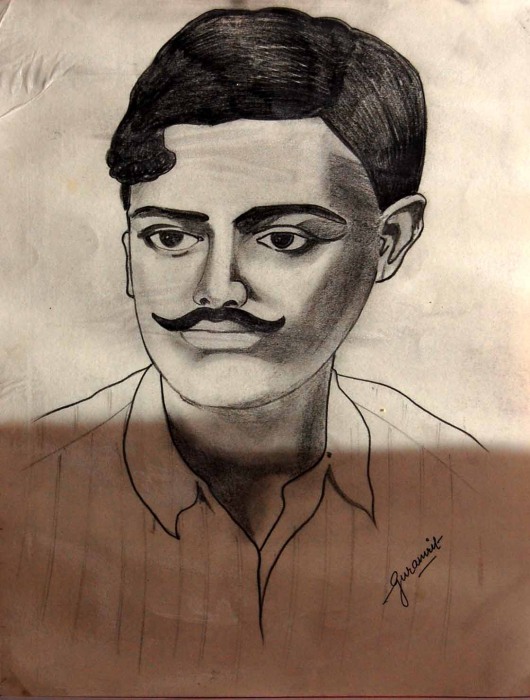Pencil Sketch of Chander Shehkar Azad - DesiPainters.com